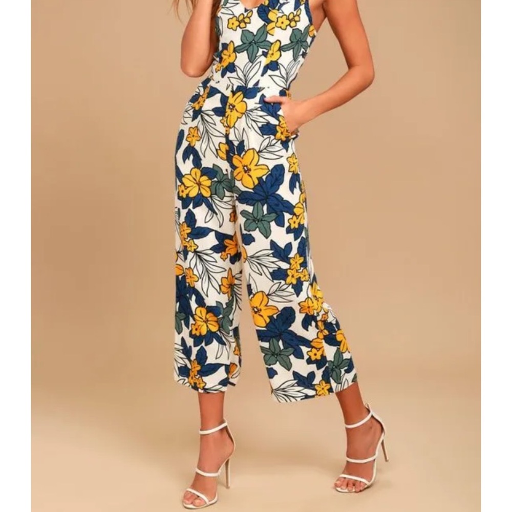 J.O.A. Floral Jumpsuit in Navy and Mustard